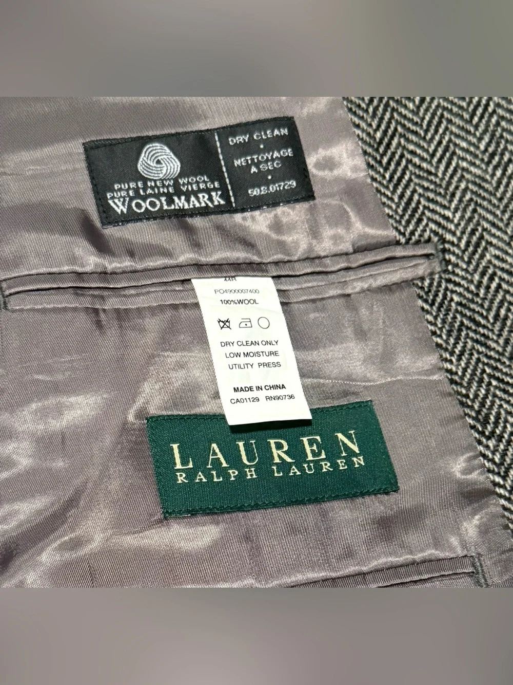 Lauren Ralph Lauren Wool Tweed Blazer Gray Herringbone Elbow Patch Men’s 44R